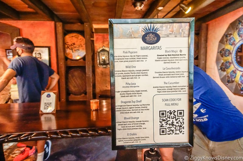 Cava del Tequila digital menu scan EPCOT