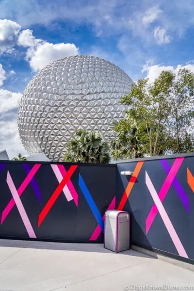 Spaceship Earth behind construction walls at EPCOT