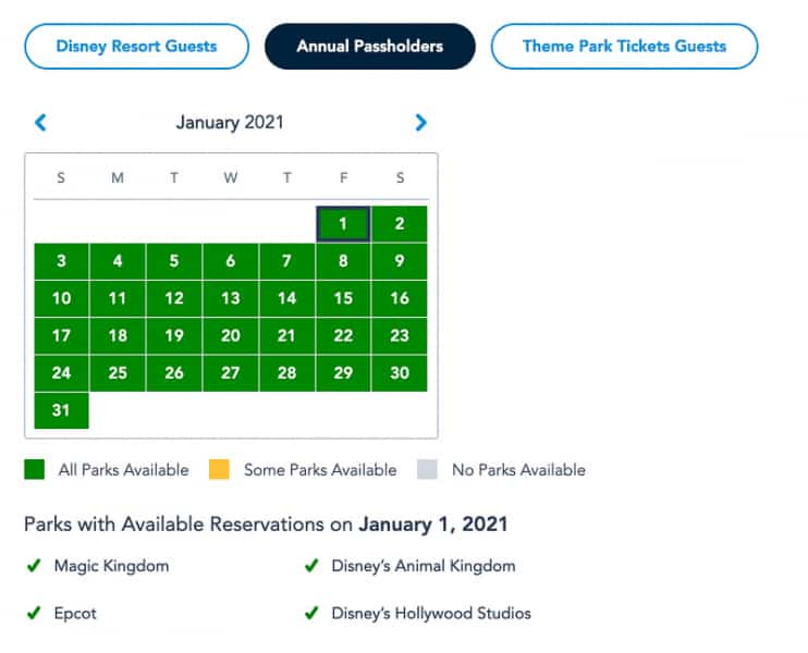 Disney Park Pass Availability Annual Passholders January