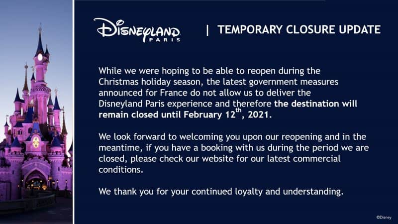 Disneyland Paris closure through February 2021