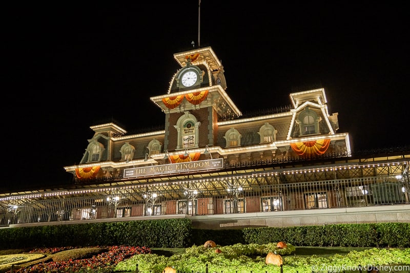 Magic Kingdom entrance at night in October