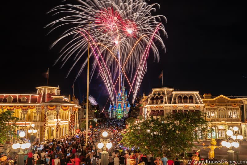 Fireworks in Magic Kingdom in Fall from Train Station