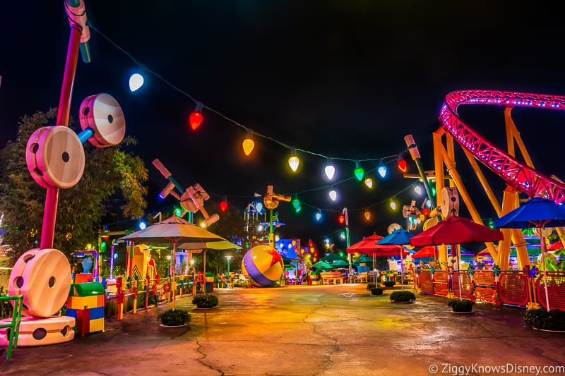 Toy Story Land at night