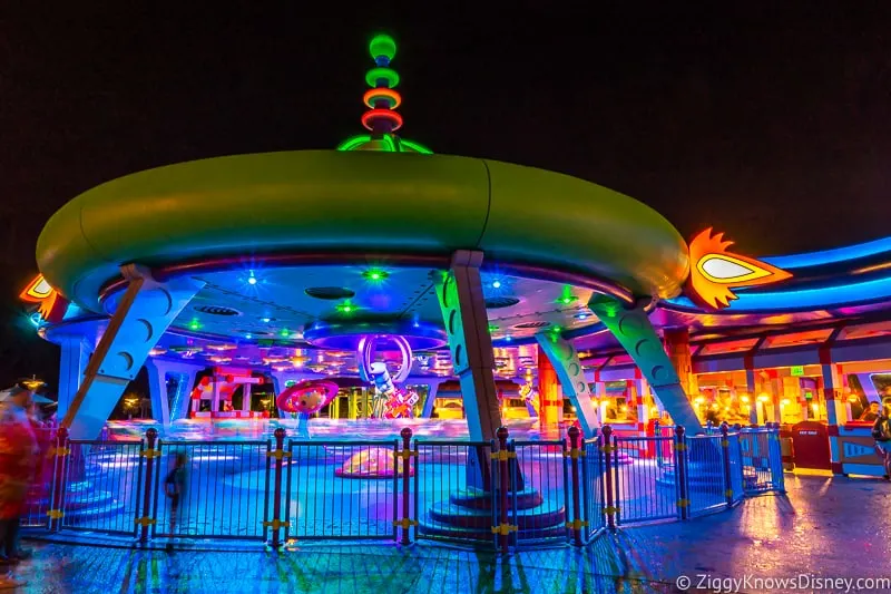 Alien Swirling Saucers at night Toy Story Land
