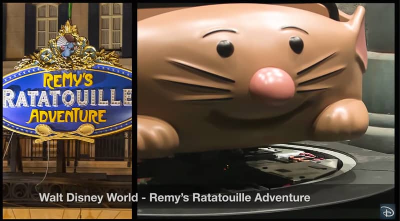 Remys Ratatouille Adventure entrance sign and vehicle