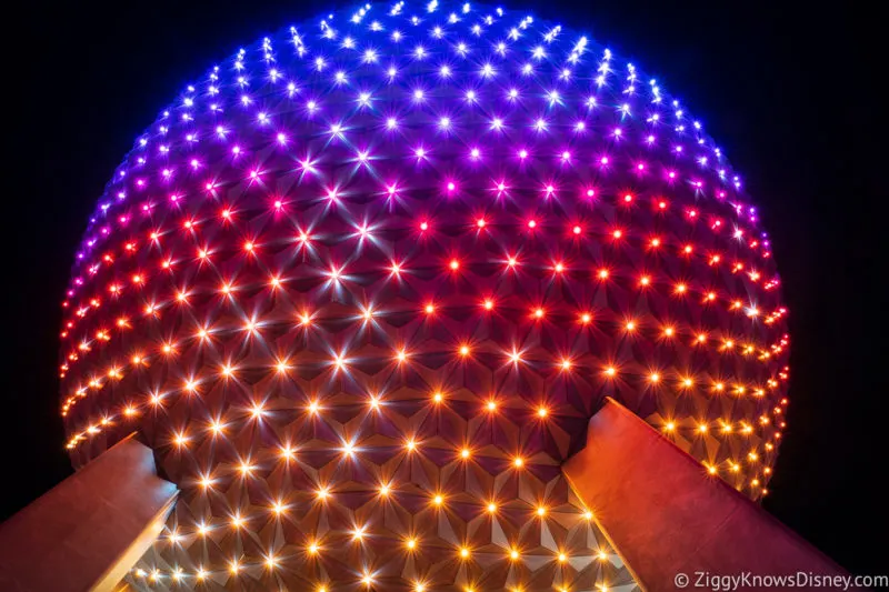 Spaceship Earth lights in EPCOT