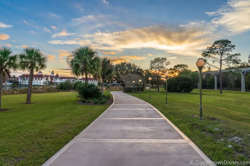 Magic Kingdom to Grand Floridan walkway at sunset