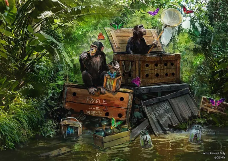 Jungle Cruise construction concept art with monkeys
