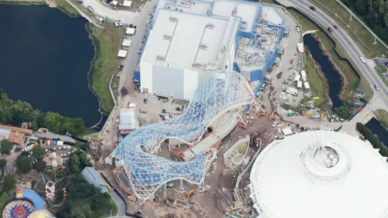 Overhead view of the TRON Coaster construction site at the Magic Kingdom
