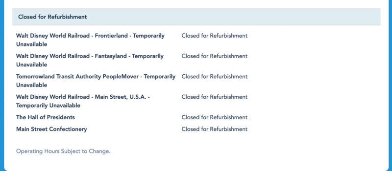 Schedule for Tomorrowland PeopleMover refurbishment