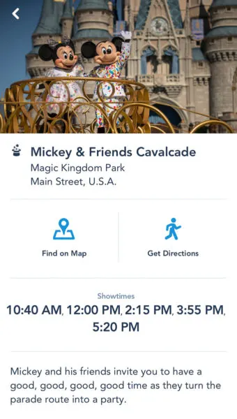 Mickey and Friends Cavalcade showtimes