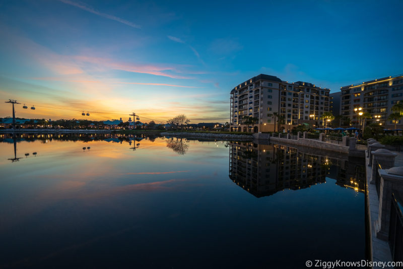 Disney Riviera Resort and lake at sunset