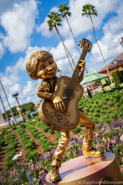 Miguel Coco Golden statue in EPCOT