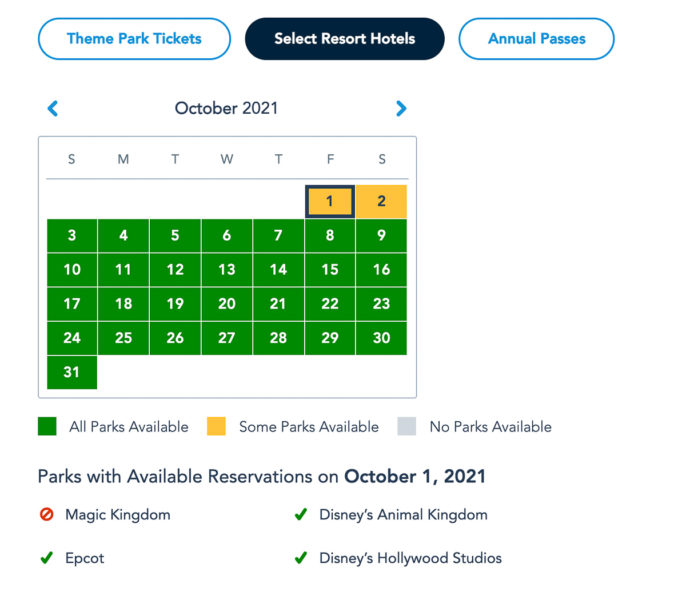 Disney Park Reservations October Resort Guests