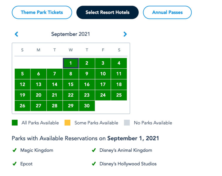Disney Park Reservations September Resort Guests