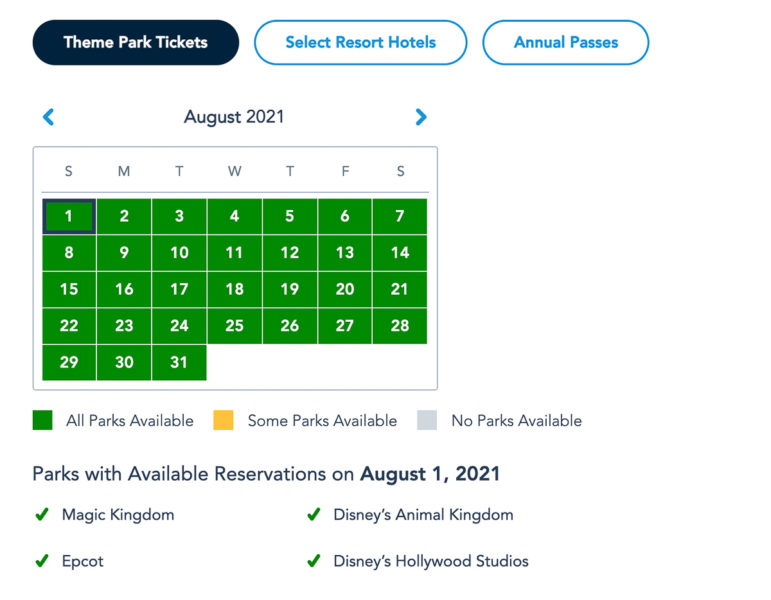 Disney Park Reservations August Theme Park Guests