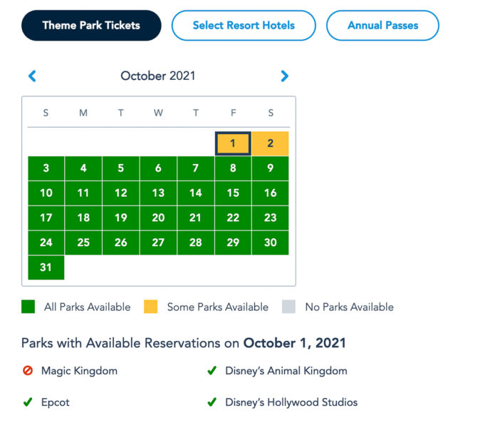 Disney Park Reservations October Theme Park Guests