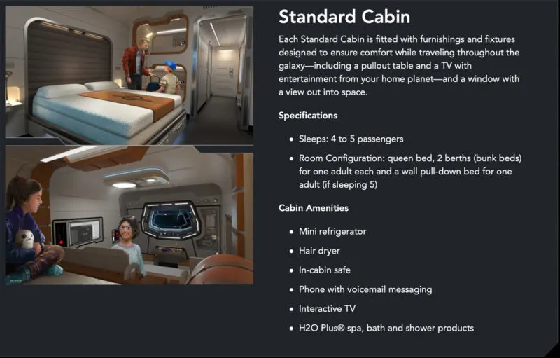 Star Wars: Galactic Starcruiser Rooms Standard Cabin