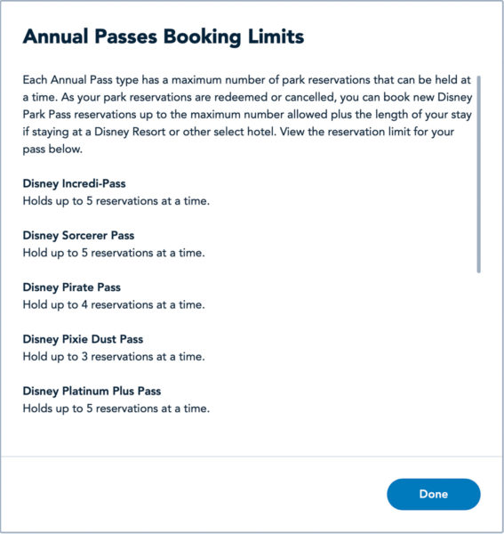 Annual Passes Booking Limits