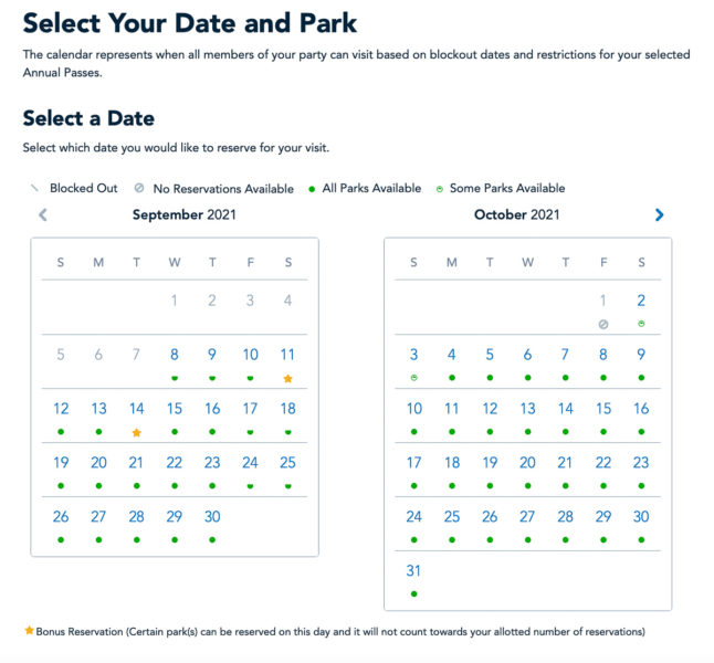 Select your date and park