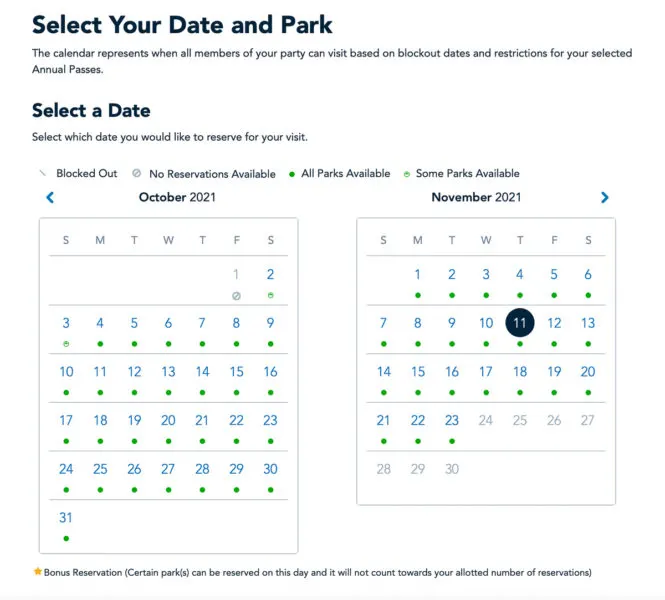 Disney Park Pass Reservations Select your date and park