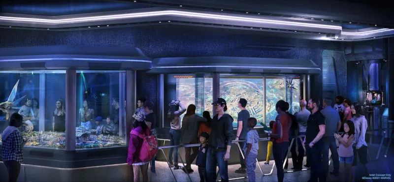 Guardians of the Galaxy Cosmic Rewind Concept Art ride queue