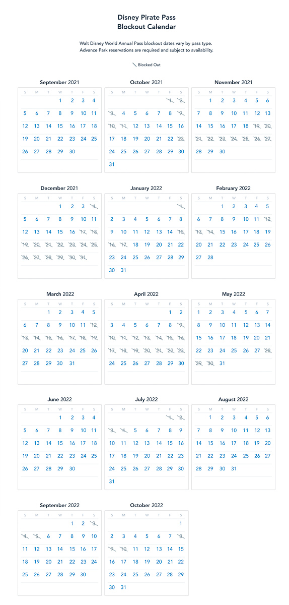 WDW Annual Pass Pirate Pass Blockout Dates