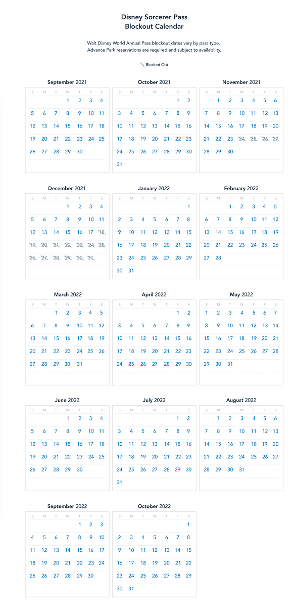 WDW Annual Pass Sorcerer Pass Blockout Dates