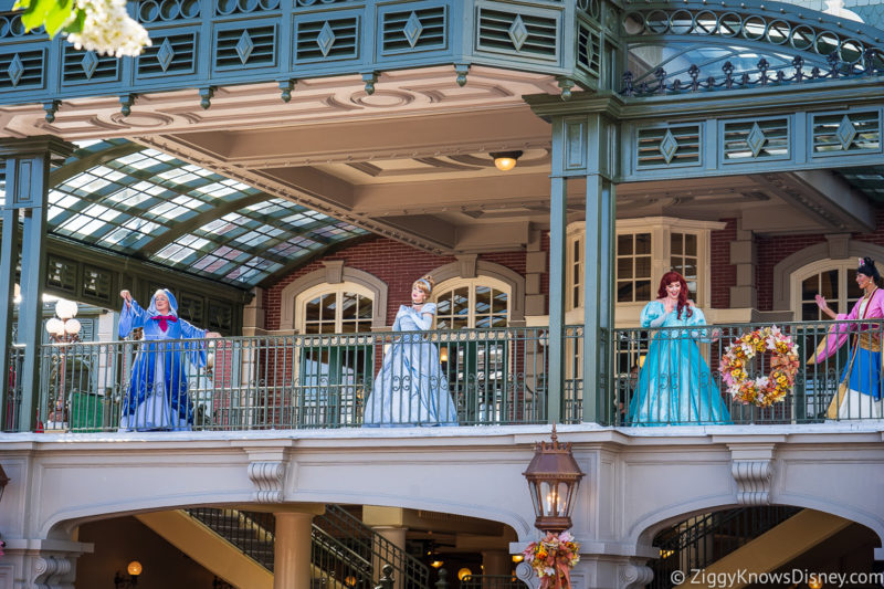 Disney Princesses above above Main Street at Magic Kingdom