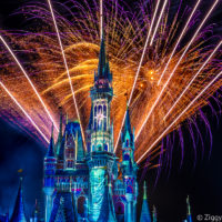 fireworks bursting over Cinderella Castle