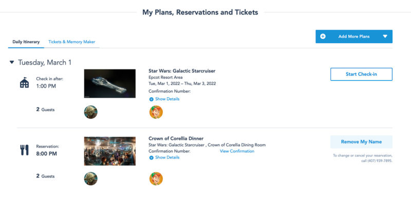 Confirmation for Star Wars: Galactic Starcruiser reservations