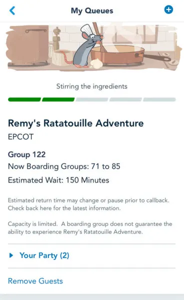 Boarding groups for Remy's Ratatouille Adventure