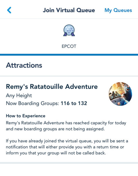 virtual queue for Remy's Ratatouille Adventure