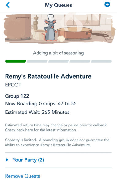 Boarding groups for Remy's Ratatouille Adventure