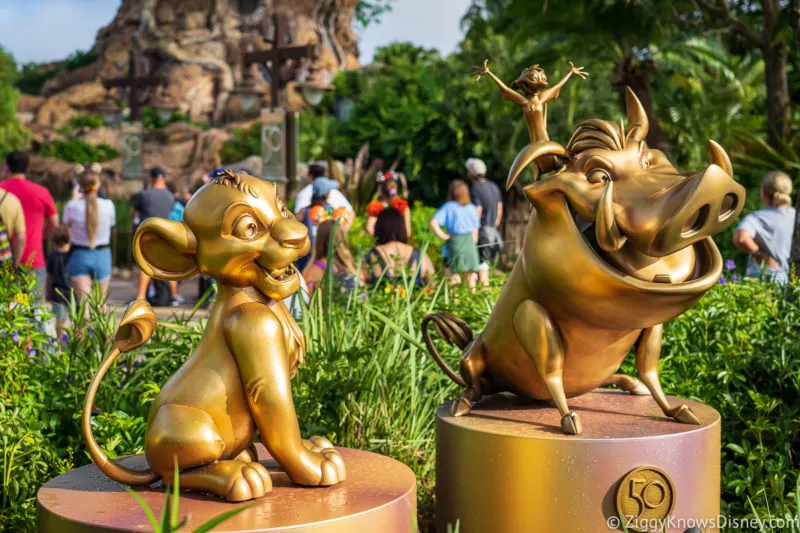 Simba Timon and Pumba Disney World 50th Anniversary Golden Statues Animal Kingdom