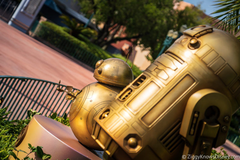 BB-8 and R2-D2 Disney World 50th Anniversary Golden Statues Hollywood Studios