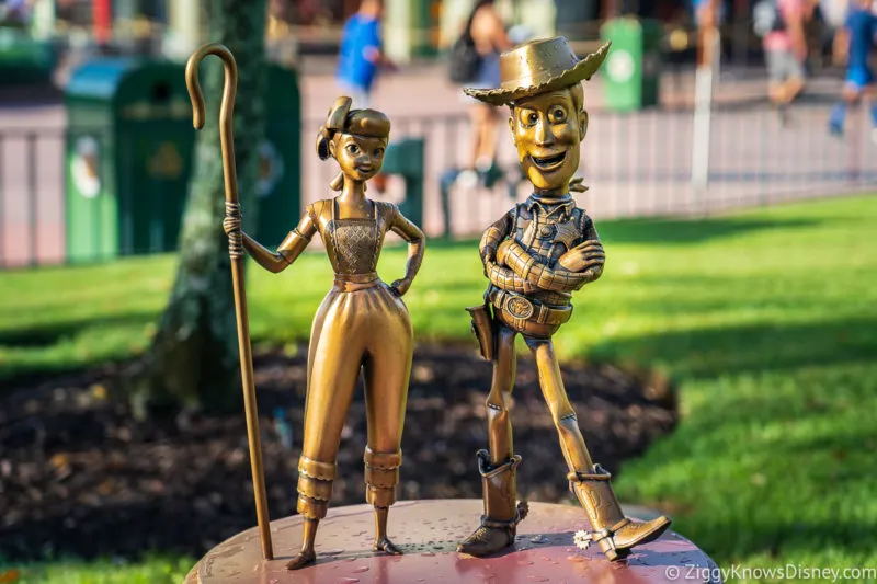 Woody and Bo Peep Disney World 50th Anniversary Golden Statues Hollywood Studios