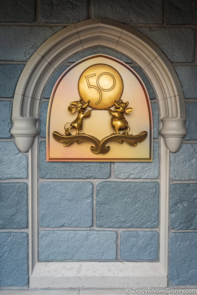 Gus Gus and Jaq Disney World 50th Anniversary Golden Statues Magic Kingdom