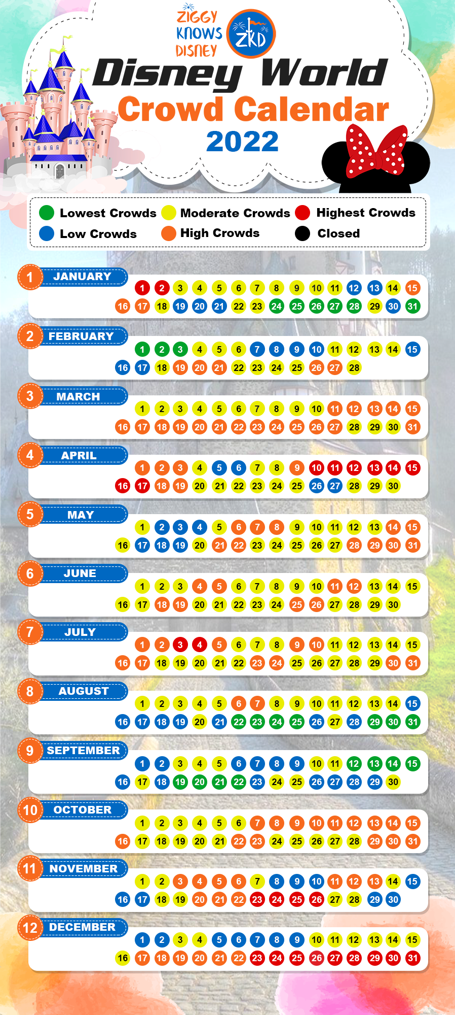 Disney January 2025 Crowd Calendar Blank Printable Calendar