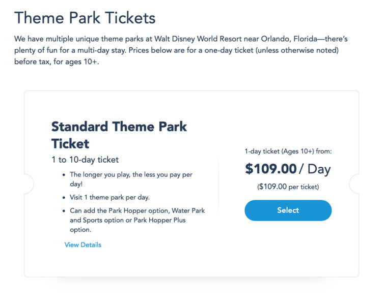 Disney World park tickets in 2022
