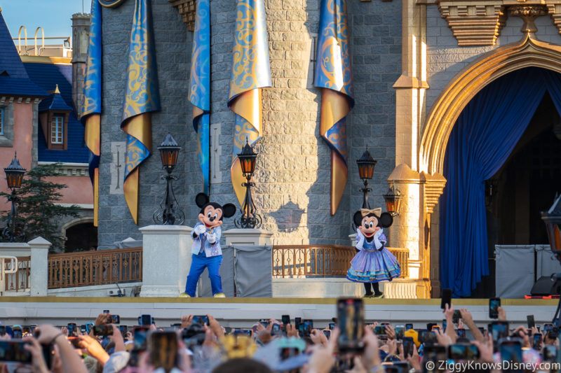 Mickey and Minnie on stage for Let the Magic Begin Magic Kingdom