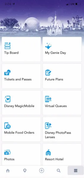 My Disney Experience Menu
