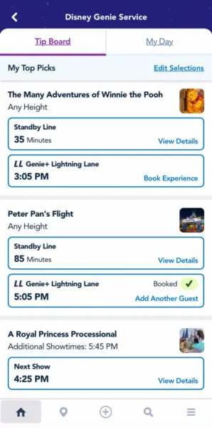 Disney World Genie+ reservation list