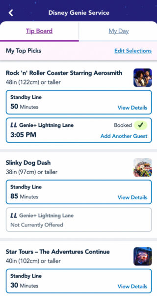 Disney Genie+ Lightning Lanes list of rides