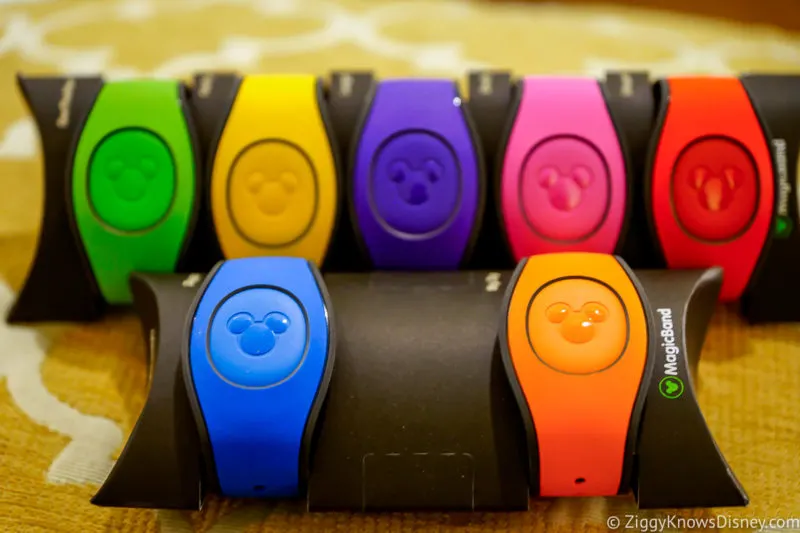 a group of MagicBands in a row