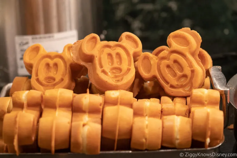 row of Mickey Waffles in a tray for breakfast