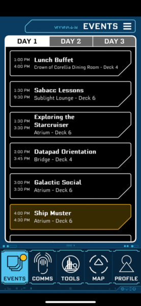 Day 1 Events Star Wars: Galactic Starcruiser