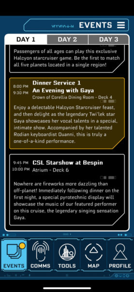 Day 1 Dinner Service CSL Starshow Events Star Wars: Galactic Starcruiser