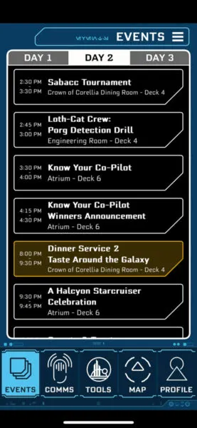 Day 2 Events Star Wars: Galactic Starcruiser