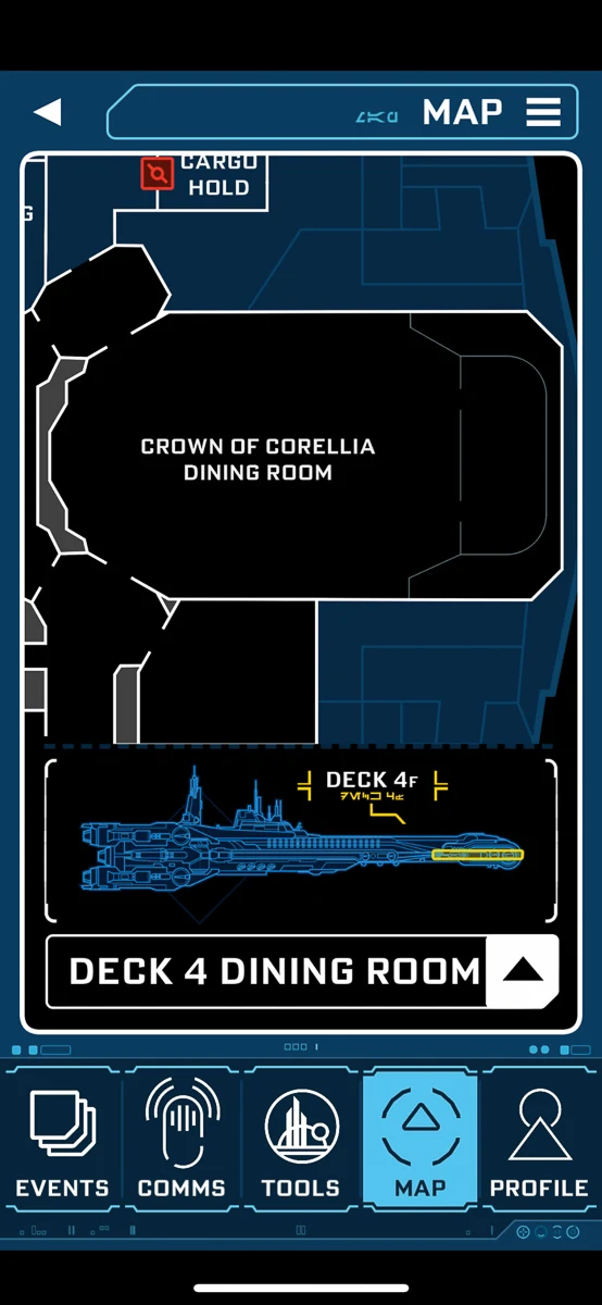 Star Wars: Galactic Starcruiser Map Crown of Corellia Dining Room